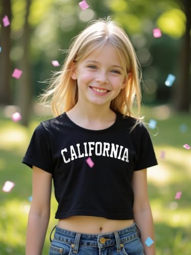 Image of Little Girls Short Sleeve Crop Top Birthday Tshirts Cute Prints for Teen Girls Summer T-Shirt 6-14Years