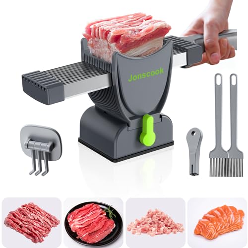 Comparison: Best Meat Slicer For Thin Slice 3 Fresh Meat Slicer, Manual Meat Slicer for Fresh Raw Meat, Meal Prep for the Week, Adjustable Thickness 2mm or 4mm, 17 Blades get 18 Meat Slices, Meat Cleavers can be Sliced, Striped, Diced -Gray