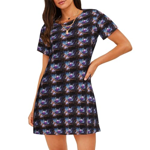 Chemise de nuit galaxie en maille fine et légère avec manches courtes