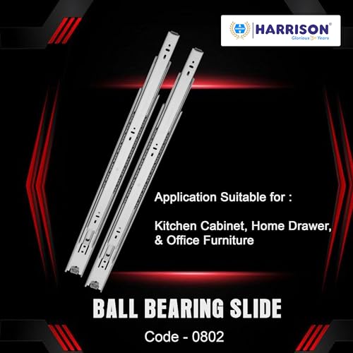 Image of Harrison Telescopic Ball Bearing Slide 0802 | Drawer Channel Stainless Steel | 14 inch Soundless Modular Kitchen Drawer Slides | Rust Free | Load Bearing Capacity 45 kg | Furniture Hardware