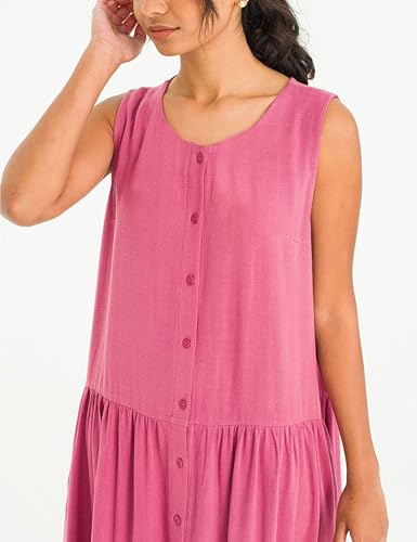 Image of Bozanly Summer Sleeveless Maxi Dress for Women Button Down Midi Dresses with Pockets Solid Color Loose Flowy Beach Dress 2025
