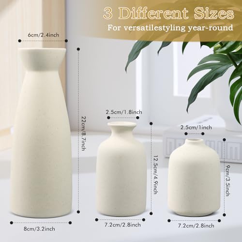 Mapille 3PCS Conjunto de jarrones de cerámica, Minimalista Blanco Jarrón de Cerámica, Jarrones para Flores Frescas y Secas, Hierba de Pampas, Florero Jarrones Decoración Moderna del Hogar - imagen 5