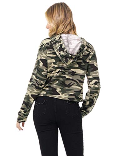 MakeMeChic Women's Long Sleeve Casual Printed Sweatshirt Crop Top Hoodies Camo S