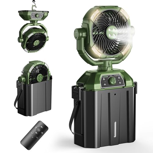 XAP Ventilador de nebulización portátil recargable para climas cálidos, ventilador oscilante automático de 9 pulgadas con batería USB como banco de energía, 4 enfriadores de niebla, cubo de 7 litros