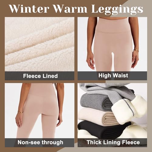 CAMPSNAIL Fleece Lined Leggings Women - Thick Soft High Waisted Black Tummy Control Thermal Warm Velvet Pants for Cold Winter