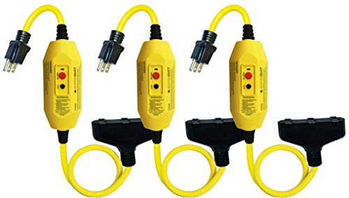 Electriduct GFCI Inline 15 Amp with 2ft Triple Tap Cord UL Outdoor Waterproof 15 Amp 12 Gauge Auto Reset GFI Adapter | Pack of 3