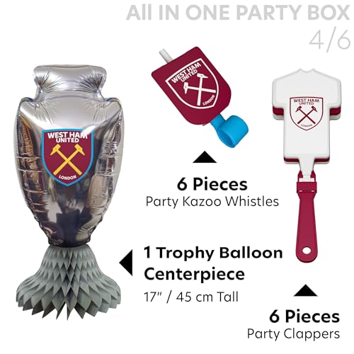 PartyDroid West Ham United Ensemble de fête officiel de 77 pièces, décorations de football, bordeaux et bleu, vaisselle en papier, pour 6 personnes, avec ballons en aluminium en forme de jersey – vue 7