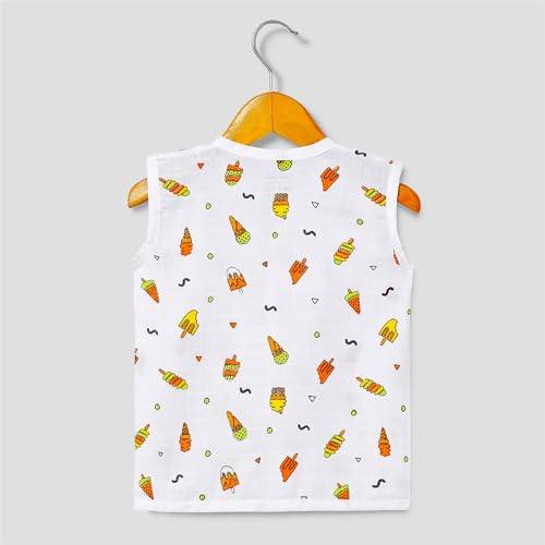 Image of The Boo Boo Club Muslin Jhabla and Short Set 100% GOTS Certified Organic Cotton | Sleeveless Button Vest | Summer Wear Set