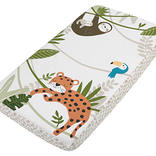 Image of NoJo Jungle Gym Green, Brown, & Grey 100% Cotton Photo Op Nursery Fitted Crib Sheet, Grey, Green, White, Brown