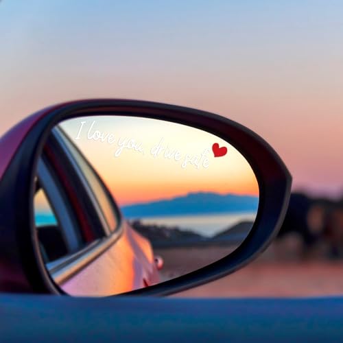 Image of 6pcs I Love You Drive Safe Rearview Mirror Decal, Drive Safe Sticker Rear View Mirror Sticker Vinyl Car Vanity Decoration (White), Automotive Interior Decor Adhesive Accessories for Women Men Vehicles