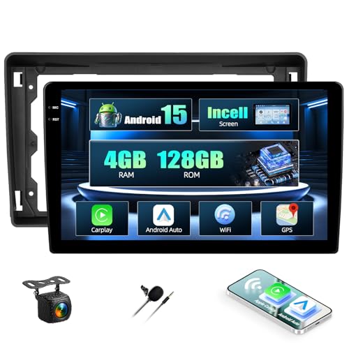 CAMECHO 4+128G 9 Pouces Autoradio pour Ford Fiesta Focus Transit Connect Kuga Mondeo Smax avec Caméra de Recul, Android 15 sans Fil Carplay Android Auto...