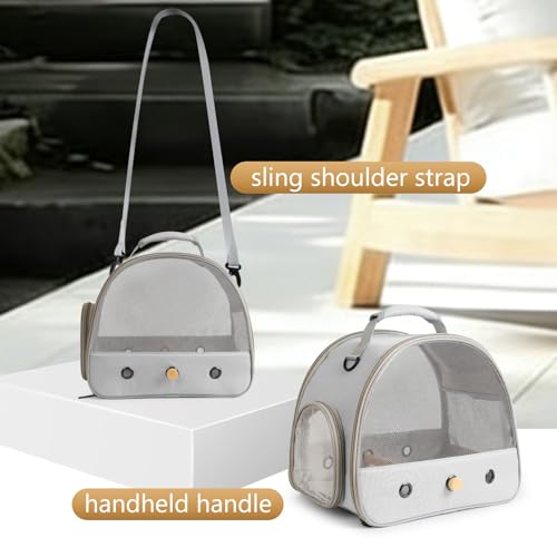 Image of Bird Carrier, Portable Small Bird Parrot Parakeet Carrier with Standing Perch and Stainless Steel Tray, Side Access Window Collapsible (Grey, Mesh Windows)