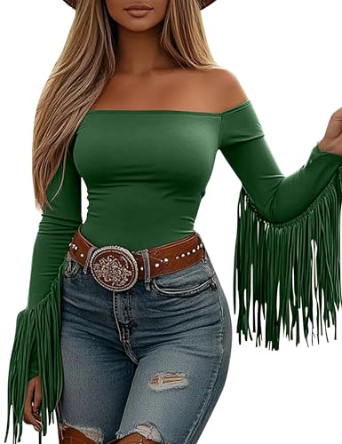 KWSTAIN Fringe Tops for Women Western Cowgirl Off The Shoulder