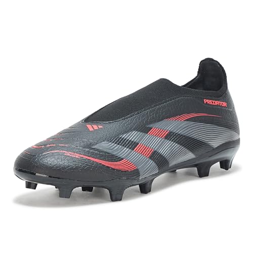 adidas Unisex Predator League Laceless Firm Multi Ground Sneaker, Black/Grey/Lucid Red, 4 US Men