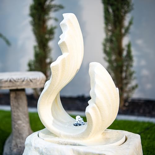 Image of XBrand 25 inch H Outdoor Garden Water Fountain, Stone-Look Modern Sculptural Freestanding Fiber Resin Fountain with LED Lights for Patio, Backyard, Porch & Lawn, White