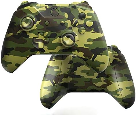Full Housing Shell Faceplates Cover Case with Bumper Trigger ABXY Button RT LT RB LB Dpad Buttons Set for Xbox One Slim Xbox One S Controller Replacement (Green Camo)