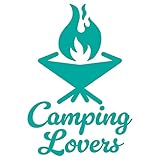 nc-smile キャンプ アウトドア ステッカー Camping Lovers 145mm×100mm 焚火 耐水 屋外対応 (シーグリーン)
