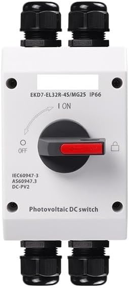 Photovoltaic Solar DC Isolation Switch Outdoor PV Solar Switch 4P 1000V 32A UKPM Rotating Handle IP66 EKD7(MG25 Connection)