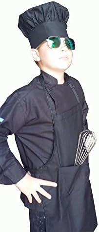 Miniatura 4 de CHEFSKIN Conjunto de delantal y sombrero de chef negro de tela ultraligera, ajustable