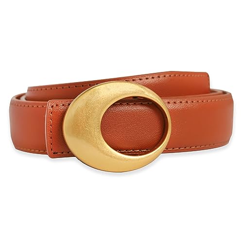 Image of Women's Fashion Classic Metal Buckle Leather Belt with Jeans Dress