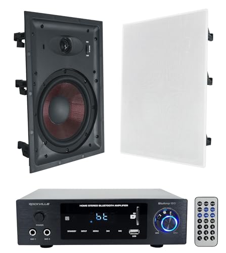 Rockville Bundle: BluAmp 150 Home Stereo Bluetooth Amplifier Receiver Optical/Phono/RCA Bundle with Pairs of WA858 8