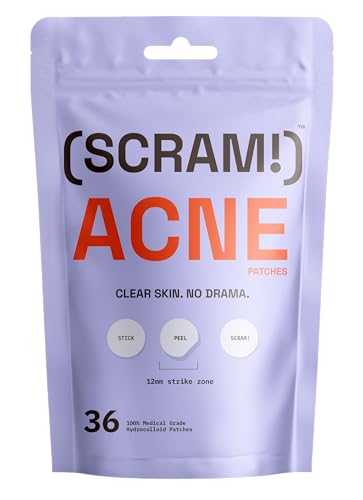 SCRAM! Acne Patches – 100% Medical Grade Hydrocolloid Acne Pimple Patch for Zits and Whiteheads; Fast Acting Spot Patch For Face And Skin (36 Count)