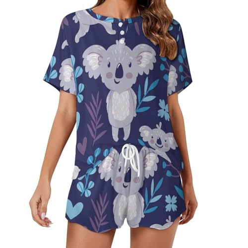 Sleepwear femme été ensemble pyjama short manches courtes motif koala mignon