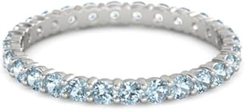 Carillon 925 Sterling Silver Full Eternity Aquamarine Round 2.50 Mm Women Stacking Ring (Sterling Silver, 7) #TOP2