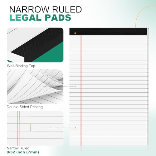 Image of Legal Pads 5x8 Inch, 4 Pack, Narrow Ruled, 5x8 White Legal Pad, Mini Double-Sided Printing Notepad Perforated Note Pads 5x8 Lined Paper, Lined Writing Pads for Office Home School, 30 Sheet /Pad