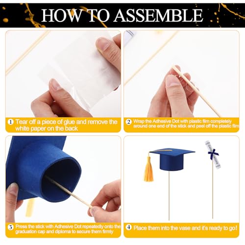 Image of Breling 12 Pcs Blue and Gold Graduation Centerpiece Sticks Felt Graduation Scroll Diploma and Grad Cap with Tassel Decor 2026 Table Toppers Centerpiece Party Supplies for Grad Party Decorations