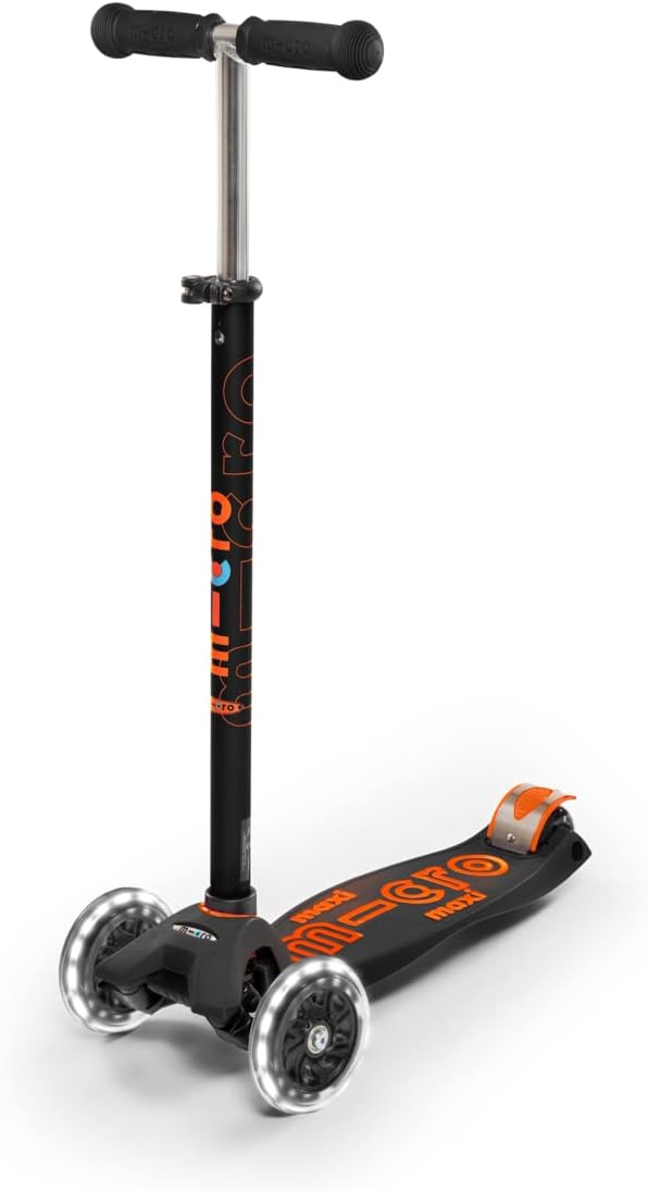 Micro Kickboard | Maxi LED Kids Scooter for Ages 5-12 | Children | up to 110 lbs | 3 Wheel Lean-to-Steer Design | Adjustable T Bar | Smooth Ride, Motion Activated PU LED Wheels | Swiss Design