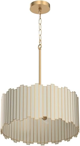 Miniatura 4 de Durent Lighting Candelabro de tambor dorado de 4 luces moderno con pantalla de vidrio Tiffany, lámpara colgante de techo redonda de 16 pulgadas para