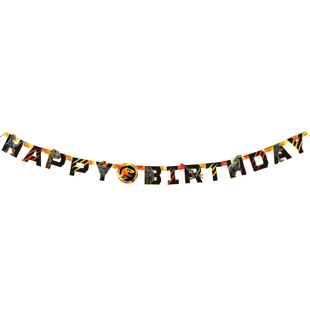 Jurassic World 3 Jointed Banner - 6' - Vibrant Orange & Black Paper, Perfect for Birthday & Children's Parties, Dino-Themed Decor (1 Pc.)