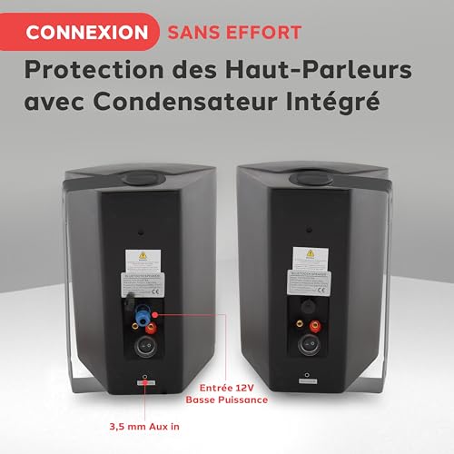 Pyle Enceinte d’Extérieur Bluetooth 240W étanche avec paire de haut-parleur mural active passive