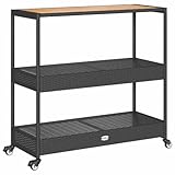 vidaXL Carrito de Bar 3 Niveles ratán PE y Madera Maciza Acacia Negro, Carro...