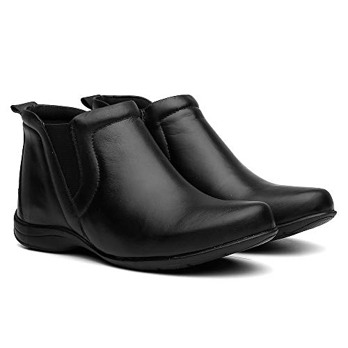Bota Feminina Coturno Cano Curto Em Couro Confort Cor:Preto;Tamanho:38