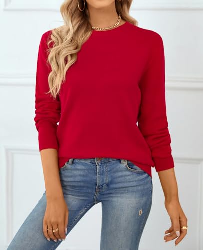 Image of QUALFORT Women's 100% Cotton Sweater, Basic Lightweight Long Sleeve Pullover