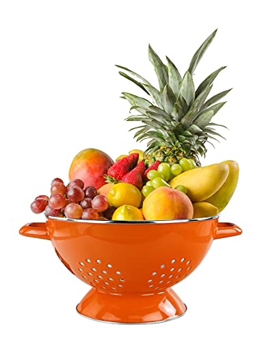 Calypso Basics By Reston Lloyd 5 Quart Enamel-On-Steel Colander, Large, Orange #TOP5
