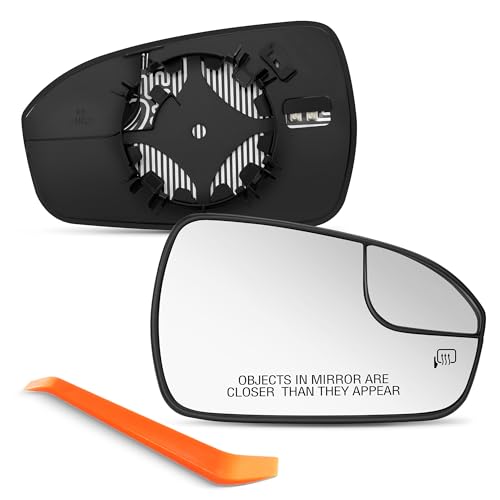 SNEMEEY Passenger Side Mirror Replacement for Ford Fusion 2013 2014 2015 2016 2017 2018 2019 2020, Right Side Exterior Mirror Glass, Heated, Chrome Convex Mirror with Backing Plate DS7Z17K707B