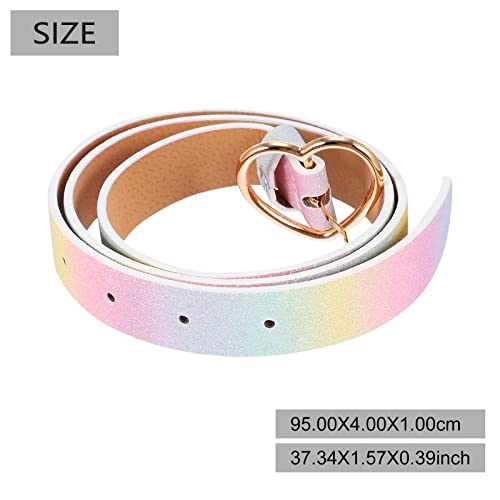 LUOZZY Rainbow Belt PU Leather Waist Belt for Women Girls Heart Belt Glitter Rainbow Belt Adjustable Shiny Dress Belt with Metal Heart-shaped Buckle2