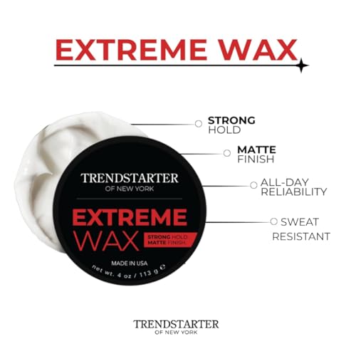 Image of TRENDSTARTER Hair Wax - Extreme, 4oz - Matte Finish - Premium Water Based Flake-Free Hair Styling Pomade for All Hair Types - All-Day Strong Hold