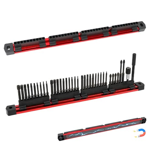 Cenforge 2-PC Magnetic Drill Bit Organizer, Slidable Drill Bit Rack, 80 Holes, Aluminum Magnetic Rail, Holder for Drill Bit Storage
