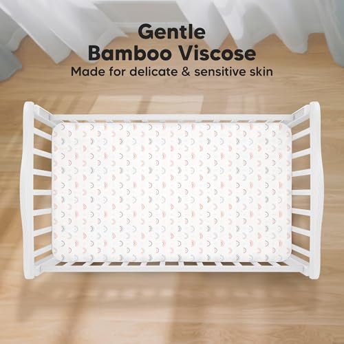 Image of KeaBabies 2pk Baby Crib Sheets for Boys Girls, 52x28 Fitted (Jolly Rainbow) | Viscose Derived from Bamboo, Toddler Bed Sheets Neutral, Fitted Crib Mattress Sheet for Standard Baby Bedding, Soft, Cozy