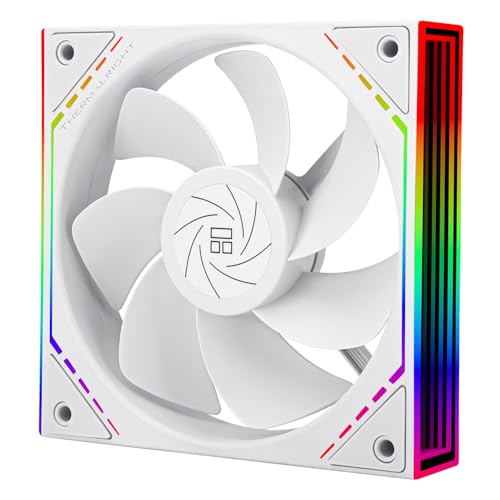 Thermalright TL-M12RW Ventilador de CPU ARGB de 120 mm, con velocidad de 1500 rpm, ventilador de carcasa de ordenador blanco, ventilador silencioso de 4 pines PWM PC, efecto de luz ARGB con espejos