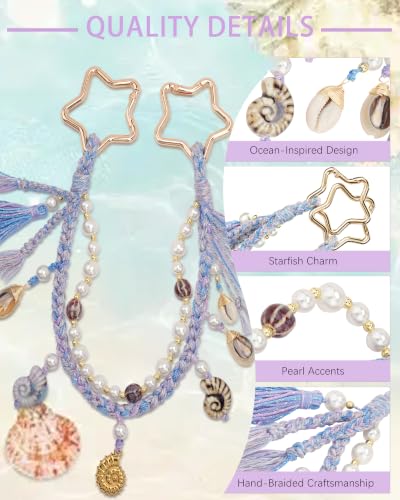 Image of Ocean Bag Charm, Pearl Braided Shell Keychain with Star Clasp