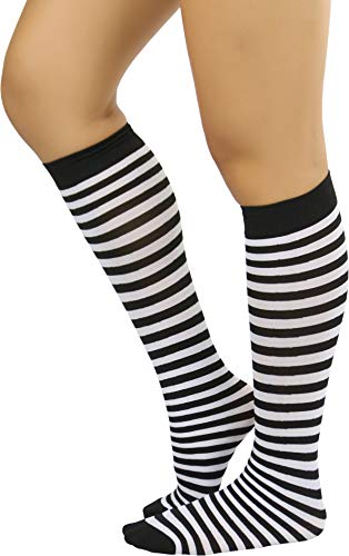 Image of ToBeInStyle Women's Opaque Striped Knee High Warm Nylon Stockings Hosiery