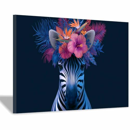 Peinture sur toile zèbre et fleur tropicale PUQAAEO 20x30cm encadrée