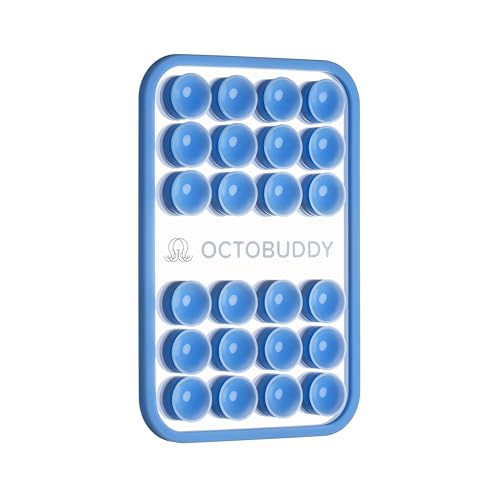 OCTOBUDDY Mirror - OG Suction Cup Phone Mount - Silicone Suction Grip Mobile Holder with Built-in Mirror - Hands-Free Selfies and Videos - Content Creator Accesory - 2.6 x 3.9 Baby Blue Jay