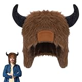 Halfchet Funny Plush Buffalo Hat Bison Hat with Horn for Adults Soft Plush Fabric Western Halloween Outfit Costume Party Accessories
