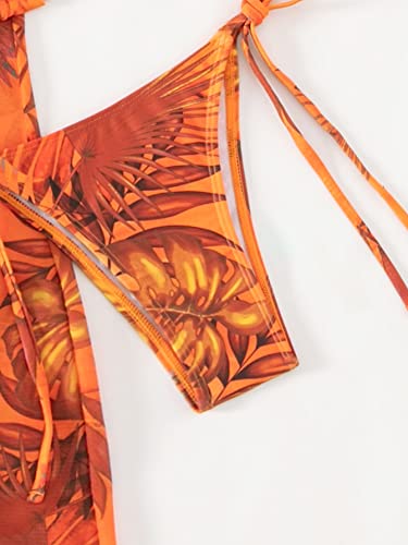 WDIRARA Women's 3 Piece Bikini Set Floral Print Tie Swimsuit with Long Kimono4